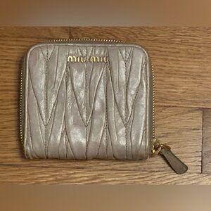 Women's Miu Miu Taupe Matelassé Compact Leather Wallet